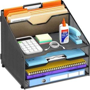 리플랜 책상 파일 정리함 4개의 편지 트레이와 2개의 수직 직립 섹션이 있는 종이 사무실 학교 가정 블랙을