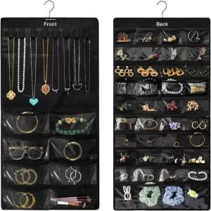 옷장용 IPJIB 걸이 주얼리 정리함 양면 48 포켓 및 8 목걸이 홀더 귀걸이 팔찌 반지 보관용