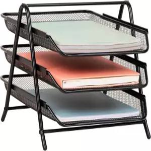 마인드 리더 3단 종이 트레이 데스크톱 정리함 파일 저장 공간 작업 사무실 메탈 메시 11.75인치 x