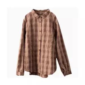 여성용 봄 가디건 앤티크 의상 색 짜임 린넨 체크 셔츠 아우터 카라 긴팔 루즈핏 CH1