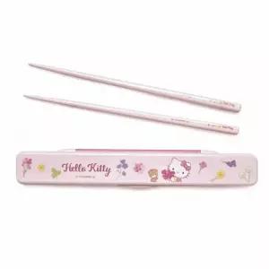 [셀러에이드]스케이터 젓가락세트 헬로키티 플라워리스 무소음 케이스세트 18cm
