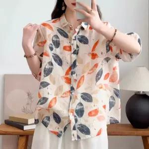 엘럽 여성 빈티지 봄 셔츠 디지털 모시 가디건 슬림핏 카디건 프린트 원템1