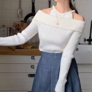 여성 홀터넥 레이어드 오프숄더 긴팔 골지 니트 (40734348)