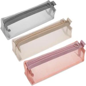 피리우오 3Pcs 메쉬 메이크업 브러시 백 지퍼가 달린 작은 파우치 휴대용 클리어 지퍼 홈 오피스 여행