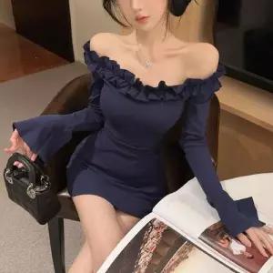 엘럽 치마 원피스 여성 봄 긴팔 어깨 일자 힙업 나팔 쉬폰 원템1