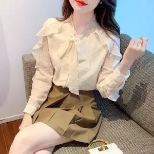 엘럽 봄 원피스 여친 쉬폰 칼라 셔츠 이른 긴팔 프렌치 상의 원템1