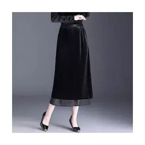 스커트 블랙 여성용 롱 오피스룩 가을 벨벳 슬림핏 A라인 CH3