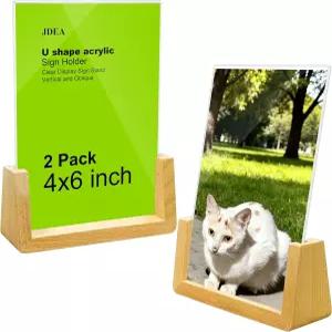 JDEA 2팩 4x6 U자형 아크릴 간판 홀더 우드 베이스 메뉴 전단지 포스터 스탠드 사진 (4*6)
