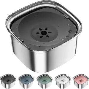 UPSKY 3L 개 물그릇 101온스 스테인리스 스틸 노 유출 대용량 사료용 느린 급수기 방지 애완동물 물