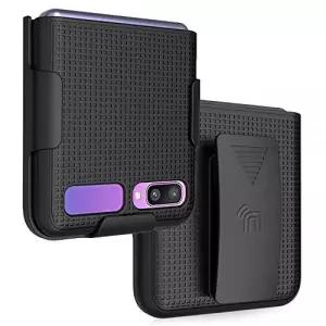 갤럭시 Z 플립용 클립이 있는 케이스 Nakedcellphone [블랙] 스냅온 커버 [회전/래칫] 벨트 힙 홀스터 홀더