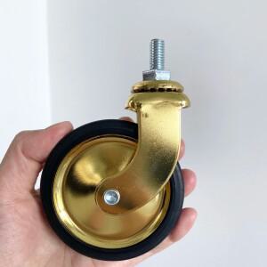 4개입 3인치 나사 스템 회전 캐스터 (골드 브레이크 포함) - 가구  식탁 의자 및 손수레용 PP 무소음 바퀴