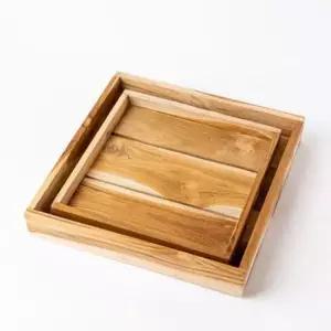 트레이 티크나무 정사각 우드 쟁반 1호 25cm