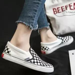 밴딩스트랩 데일리 여성 편한 나들이 체크 슬립온 캔버스 운동화