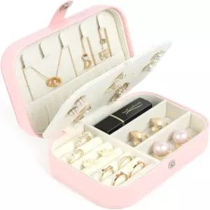 여행용 주얼리 상자 여성용 소형 정리함 2겹 케이스 PU 가죽 미니 휴대용 보관 디스플레이 홀더 귀걸이