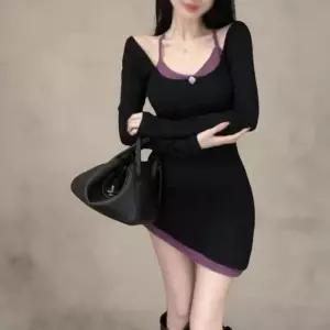 여성 홀터넥 슬림핏 언발란스 미니 드레스 (42003762)