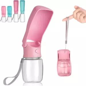 휴대용 반려견 물병 접이식 누수 방지 디스펜서 산책 하이킹 여행용 반려동물 음료 컵(핑크 12온스)