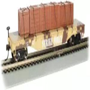 바흐만 트레인즈 - 52피트 센터 우울한 플랫 카 크레이트가 있는 사막 위장 HO 스케일