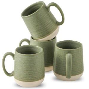 대형 세라믹 커피 머그잔 세트 - 카푸치노, 차, 모카, 뜨겁거나 차가운 음료에 완벽한 손잡이가 있는 15온스 도자기 커피 라떼 컵 세트 4종, 가정용, 카페 및 커피 바, 그린을 위한 독특한 글레이즈 디자인
