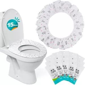 RAINFLOW 휴대용 변기 매트 - 일회용 커버 방수 부직포 개별 포장 여행 호텔 병원 및 공중화장실(15개)