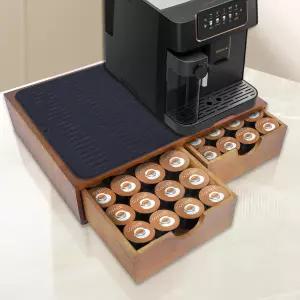 실리콘 미끄럼 방지 패드가 있는 나무 커피 포드 홀더 서랍 K컵 정리함 컵 및 브루어 아래 차 30 용량