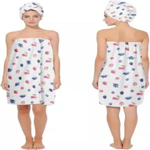 여성용 HEIFAM 흡수 목욕 타월 랩 세트 샤워 후 베리 프린트 극세사 로브 바디 스파 호텔 비치 걸 틴용 퀵