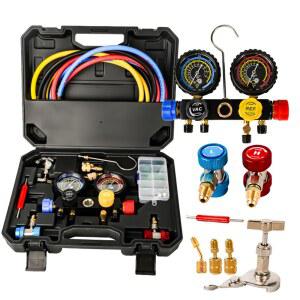 R410A R22 R134A AC 어댑터 게이지 호스가 있는 4개 자동차 밸브 매니폴드 5피트 세트