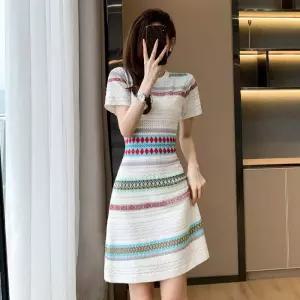 원피스 치마 니트 여사친 여름 반팔 슬림핏 스트라이프 럭셔리 KS1