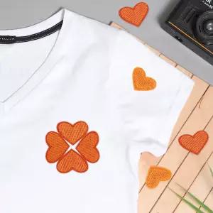 자수 하트 패치 주황 와펜 의류소품