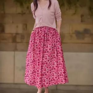 [신상오픈런]여성 할머니 스타일 꽃 패턴 플레어 빅사이즈 밴딩 롱스커트 (39139095)