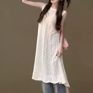 [신상오픈런]여름 여성 시스루 뒷트임 롱 나시 원피스 조끼 (38284353)