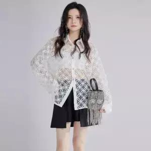 여자 가을 긴팔 래시가드 펀칭 터틀넥 앞단추 셔츠 상의 프렌치 KS3