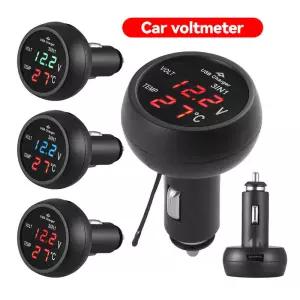자동차 충전기 3 in 1 12/24V 전압계 스위치로 충전 자동 LED 디지털 게이지 온도계 USB