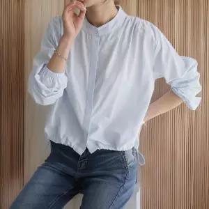 [신상오픈런]여성 파스텔 컬러 오피스 셔츠 헨리넥 스트링 긴팔 단추 (32331373)