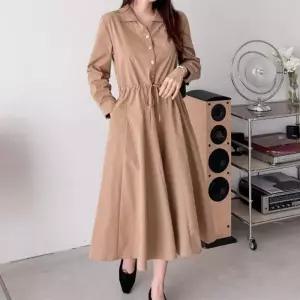 [신상오픈런]바스락원피스 허리끈 긴팔 봄하객룩 롱셔츠 딥그린 (30091140)