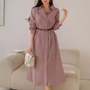 [신상오픈런]트렌치 봄셔츠 에이라인 정장 백밴딩 집업 랩원피스 (30089661)