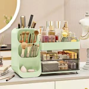 서랍이 있는 KQJS 메이크업 정리함 화장실 및 침실용 대용량 조리대 보관하기 쉬운 스킨케어 브러시 로션