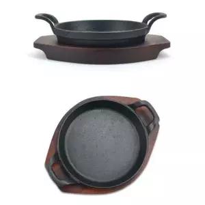 무쇠주물팬 원형 스테이크 철판 주물팬 무쇠팬 목판세트 50호