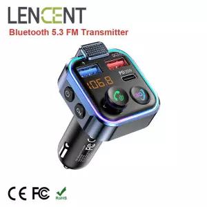 LENCENT Bluetooth 5.3 FM 송신기 유형 C PD 30W 및 QC3.0 USB 고속 충전기 핸즈프리 지원 메모리 스틱