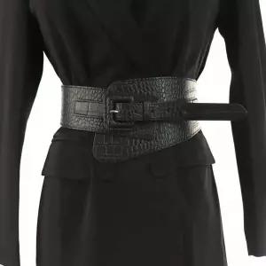 언밸런스 악어 무늬 여성 와이드 벨트 코트 장식 악세사리