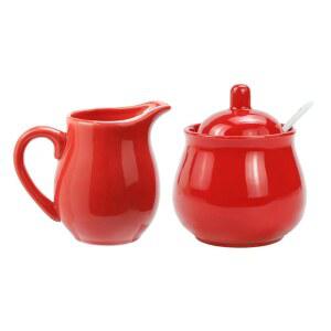 뚜껑 숟가락이 있는 세라믹 컬러 크리머 및 설탕 세트, 커피 서빙 세트