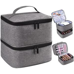 RZMAYIS 네일 폴리쉬 정리함 보관함 30병 램프 이중 백 테크 여행 및 매니큐어 키트용 휴대용 홀더