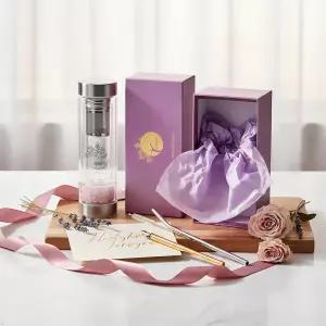 오자스빗 티 인퓨저 병 - 스테인리스 스틸 필터와 로즈 쿼츠 크리스탈이 포함된 12온스 이중 벽 유리