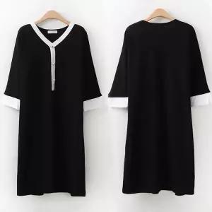 빅사이즈배색원피스 O446L503 와이배색스판절개원피스 BS (32621954A)