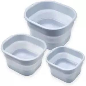 접이식 세면대 3종 세트 대형 중형 소형 세탁용 휴대용 플라스틱 병 여행용 캠핑용(블루 그레이)