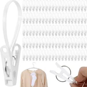 아프카바킬라 90팩 다목적 세탁 후크 걸이 클립 플라스틱 로프가 달린 대용량 옷걸이용 흰색 바지 모자