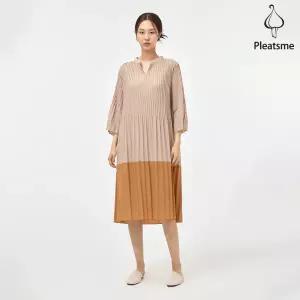 내추럴 스탠카라 블록 배색 원피스_PPOPM324025