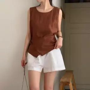 여자 여름 레이어드 랩 리본끈 핀턱 민소매 블라우스 (39383300)