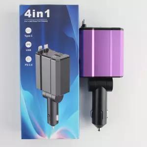 차량용 충전기 4in1 개폐식 자동차 시가 라이터 어댑터 USB 유형 C 초고속 회전 높은 호환성