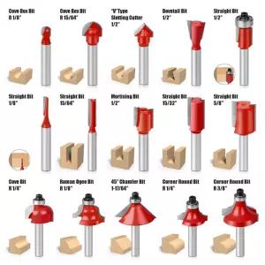 목공용 밀링 커터 키트 15개 세트 목재 라우터 전동 트리머 조각 슬롯팅 트리밍 기계