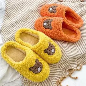 실내화 거실용 폭신한 양털 동물 캐릭터 자수 포인트 겨울 방한 털슬리퍼